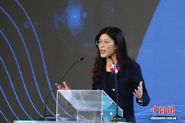 Cheng Li-wun, new chairperson of the Chinese Kuomintang (KMT) party of island of Taiwan makes a speech when she formally assumes office on November 1, 2025. Photo:chinanews.com.cn