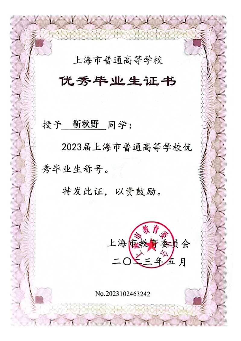 实验室博士研究生靳秋野和傅科学荣获上海市优秀毕业生