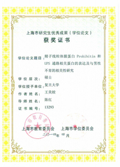 实验室陈红教授指导的硕士研究生学位论文荣获上海市研究生优秀成果奖（学位论文）